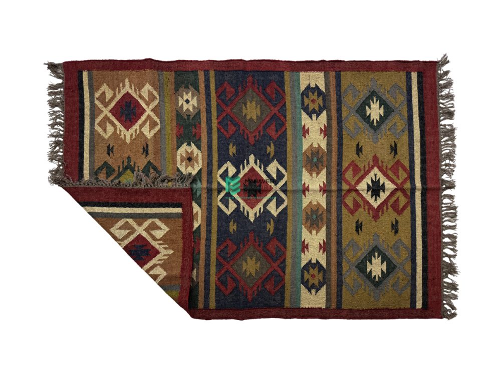 Indian Handloom Hand-woven Mats, Durries, Carpet and Area Rug Jute Kilim Multicolor - ME24068403-5